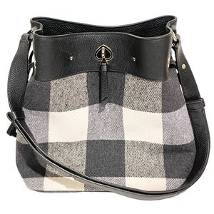 Kate Spade New York Black White Buffalo Check Plaid MARTI LARGE BUCKET Bag